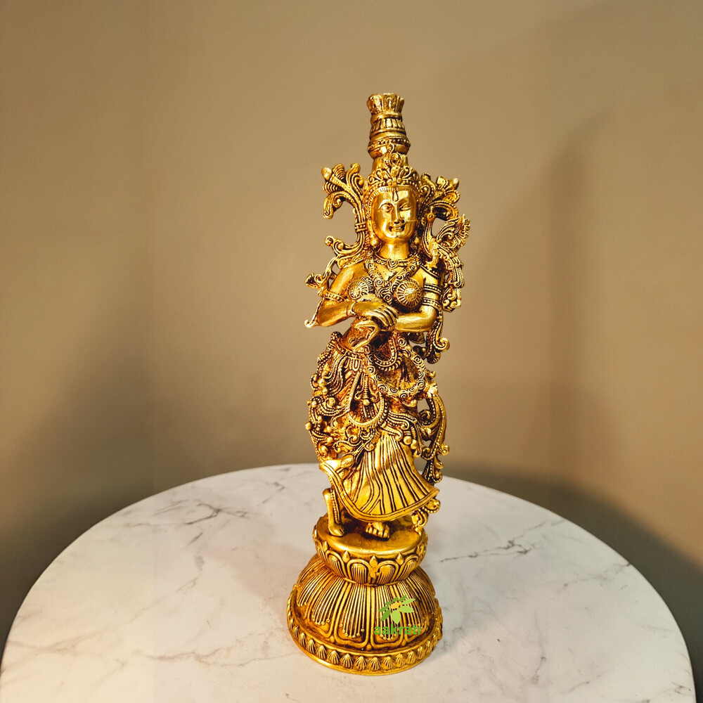 Aakrati Elegant Brass Radha Murti | Perfect For Spiritual Spaces | Lightweight Brass Radha Idol ( Yellow, 11 Inch)