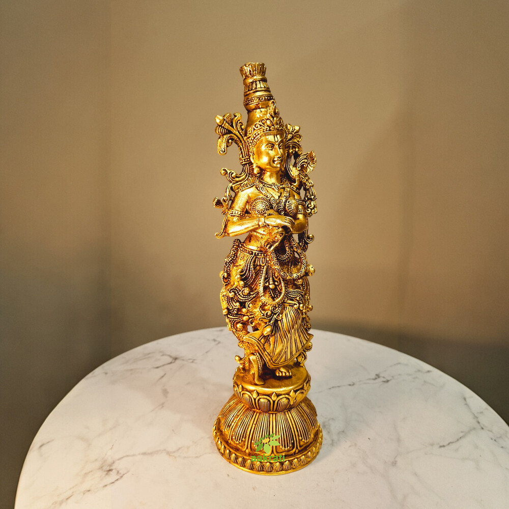 Aakrati Elegant Brass Radha Murti | Perfect For Spiritual Spaces | Lightweight Brass Radha Idol ( Yellow, 11 Inch)