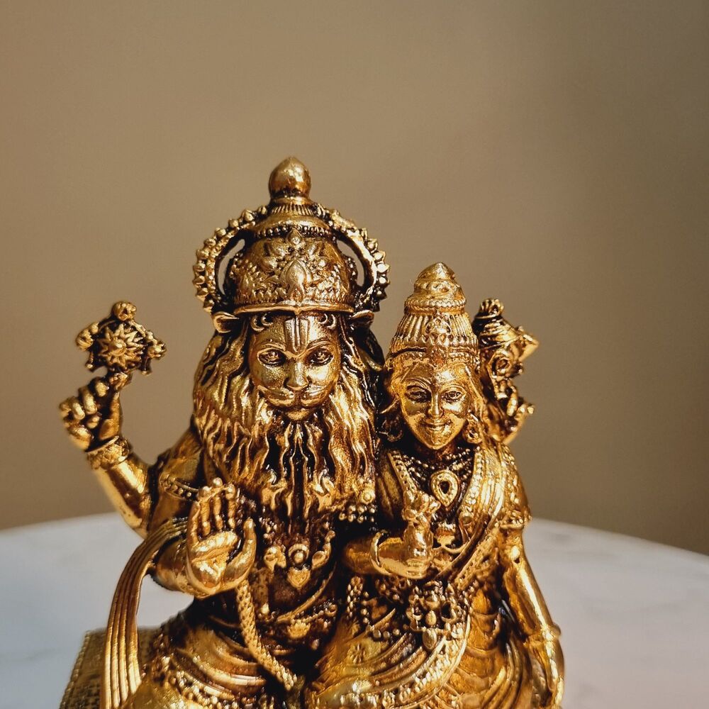 Aakrati Brass Narsimha Idol | Bless Your Temple with Divine Might | Brass Narsimha Murti ( Yellow, 5.3 inch)