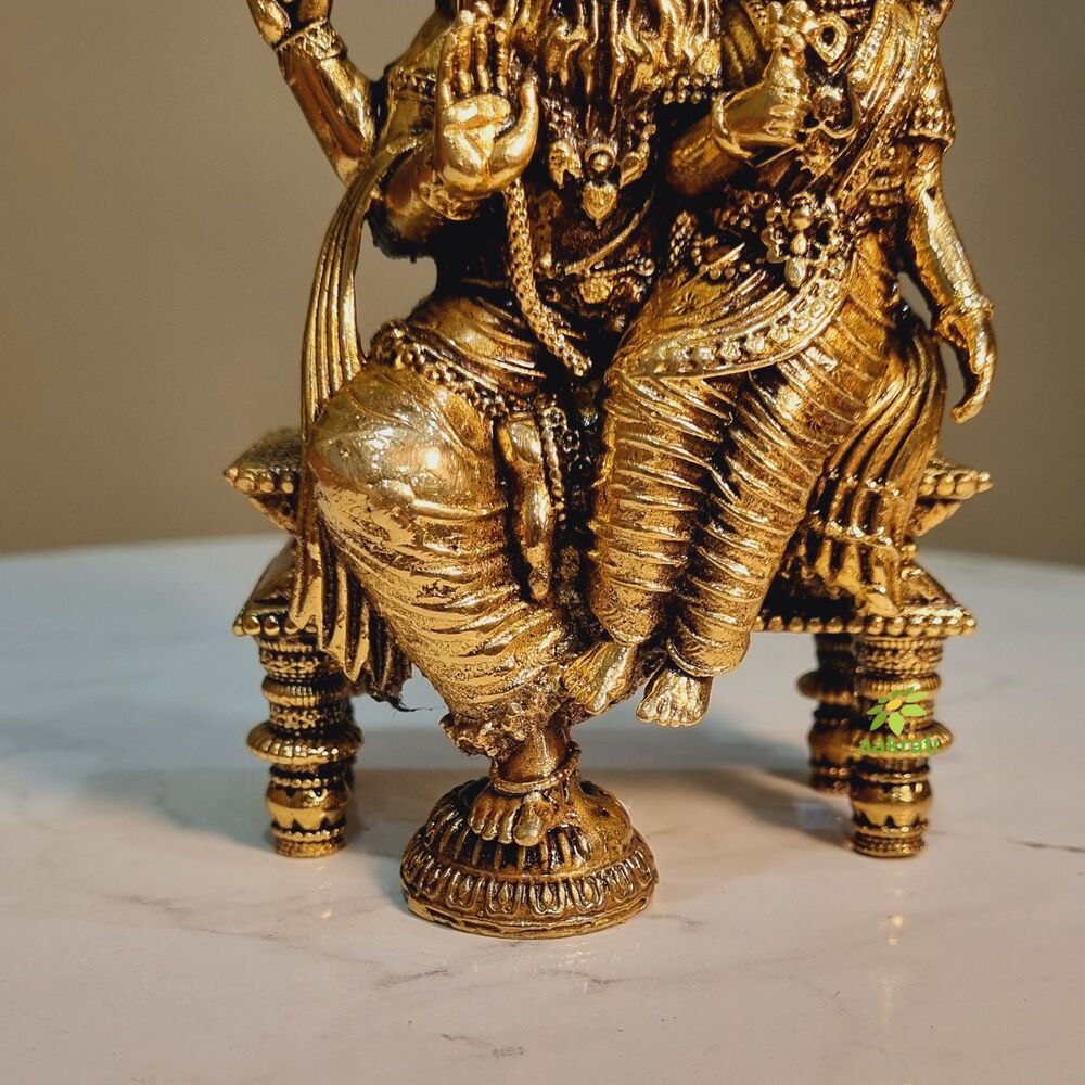 Aakrati Brass Narsimha Idol | Bless Your Temple with Divine Might | Brass Narsimha Murti ( Yellow, 5.3 inch)