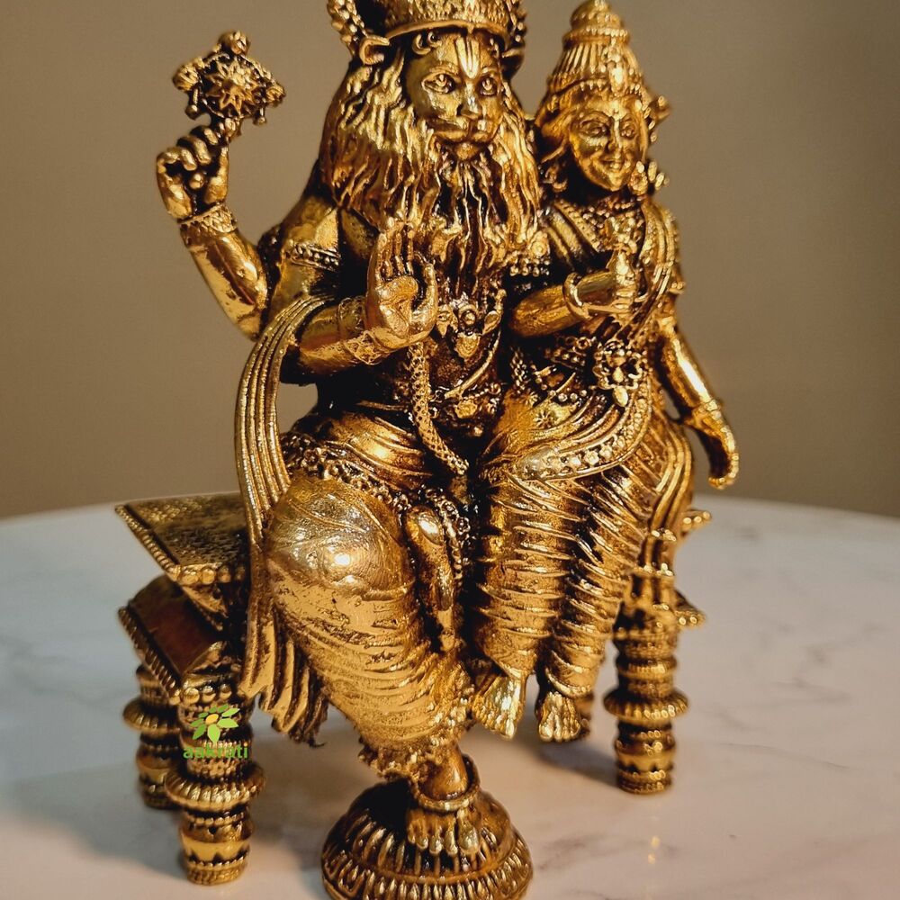 Aakrati Brass Narsimha Idol | Bless Your Temple with Divine Might | Brass Narsimha Murti ( Yellow, 5.3 inch)