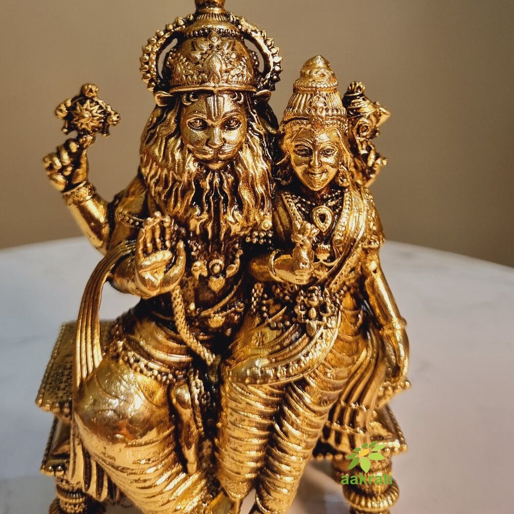 Aakrati Lord Narsimha Brass Idol | Perfect for Home Temple & Spiritual Growth | Brass Narsimha Murti ( Yellow, 4.5 inch)