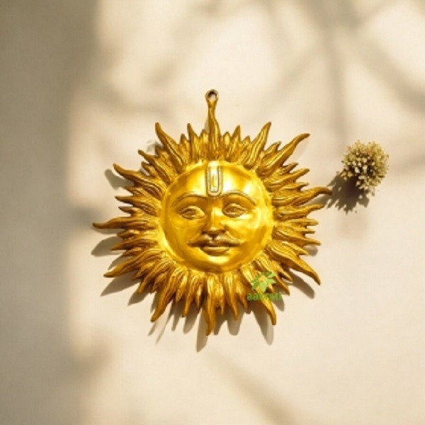 Aakrati Brass Handmade Sun Face Wall Hanging | Unique Ethnic Indian Home Decor | Elegant Brass Handmade Sun Face Wall Art ( Yellow, 22 inch)