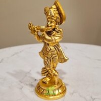 Aakrati Brass Krishna Murti | Handcrafted Divine Idol for Spiritual Home & Temple Decor ( Yellow, 4.5 inch)