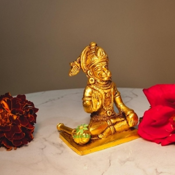 Aakrati Brass Hanuman Idol | Divine Handcrafted Hanuman Idol for Indian Homes ( Yellow, 3.4 inch)