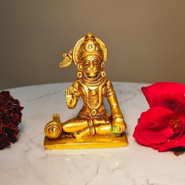 Aakrati Brass Hanuman Idol | Divine Handcrafted Hanuman Idol for Indian Homes ( Yellow, 3.4 inch)