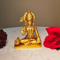 Aakrati Brass Hanuman Idol | Divine Handcrafted Hanuman Idol for Indian Homes ( Yellow, 3.4 inch)