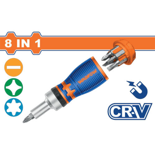 Wss8608 8 In 1 Stubby Ratchet Screwdriver Set - Color: Blue