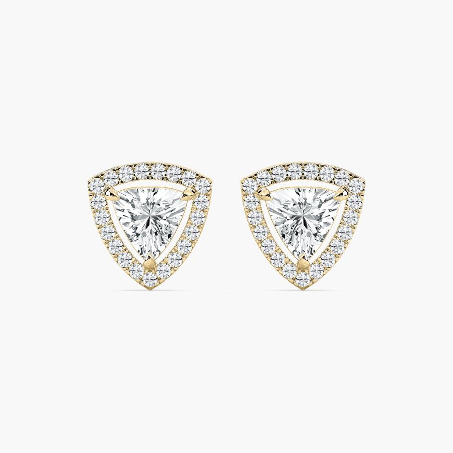 2.50 Carat Trillion-Cut Natural Diamond Halo Stud Earrings in 14K Yellow Gold