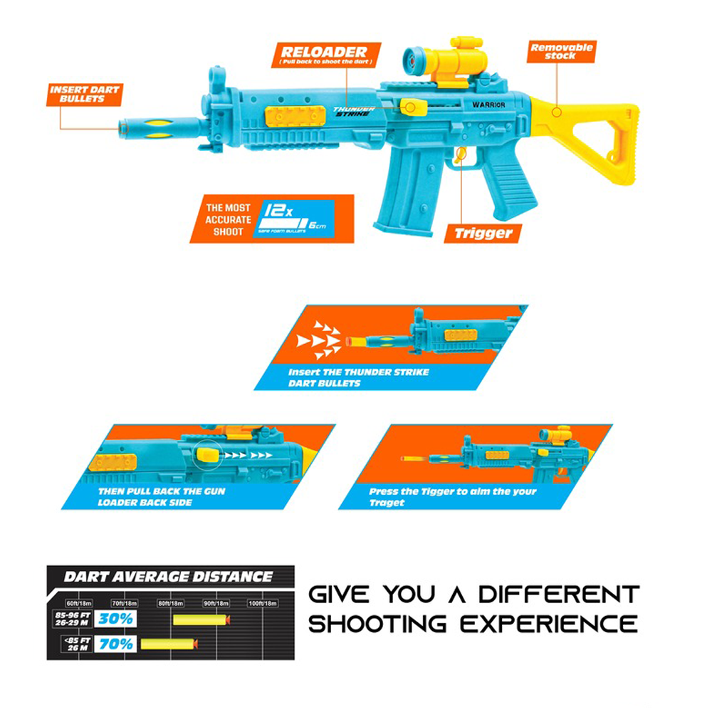 Thunder Strike Small Toy Gun with 12 Darts - Available in 4 Colors (3012)