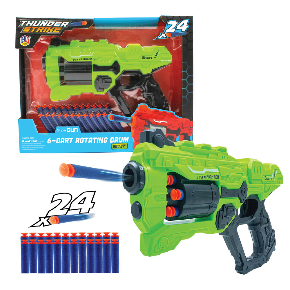 Thunder Strike Toy Gun with 6 Dart Rotating Drum - Available in 10 Colors (2915)