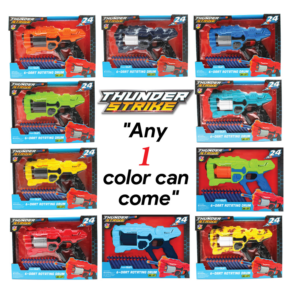Thunder Strike Toy Gun with 6 Dart Rotating Drum - Available in 10 Colors (2915)