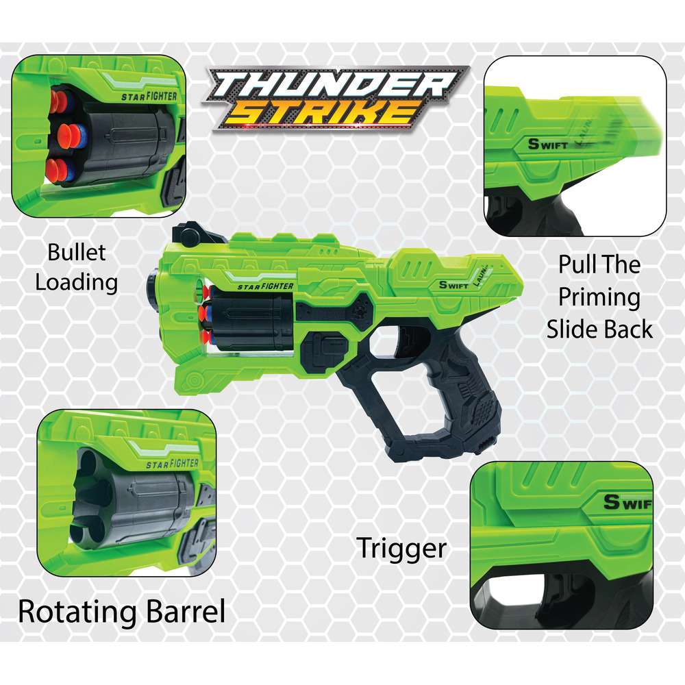 Thunder Strike Toy Gun with 6 Dart Rotating Drum - Available in 10 Colors (2915)