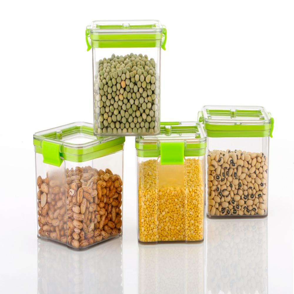Kitchen Storage Boxes - 750 Ml Capacity, Black Plastic, Set Of 4 Non-disposable Round Containers