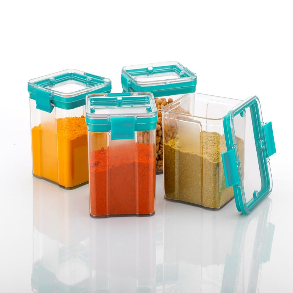 Kitchen Storage Boxes - 750 Ml Capacity, Black Plastic, Set Of 4 Non-disposable Round Containers