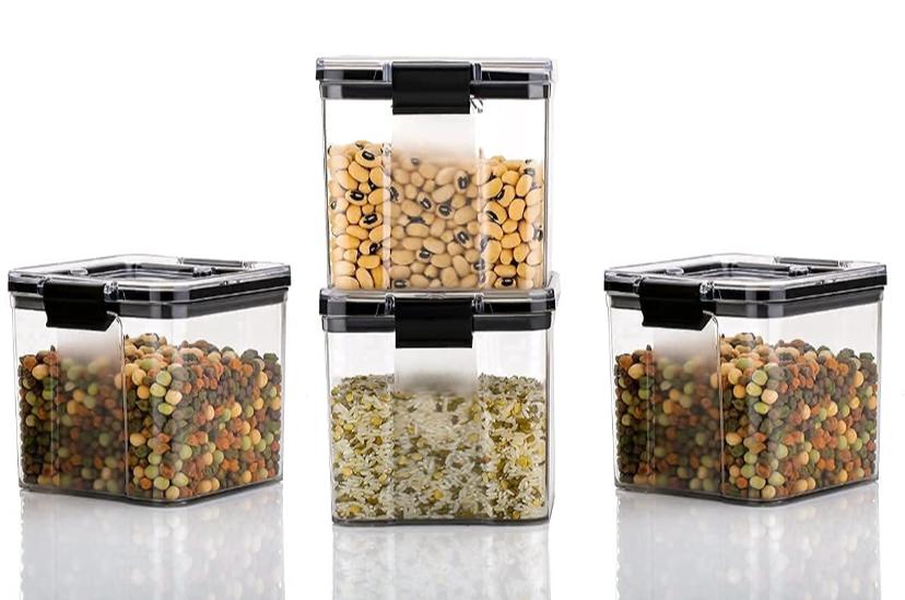 Kitchen Storage Boxes - 750 Ml Capacity, Black Plastic, Set Of 4 Non-disposable Round Containers