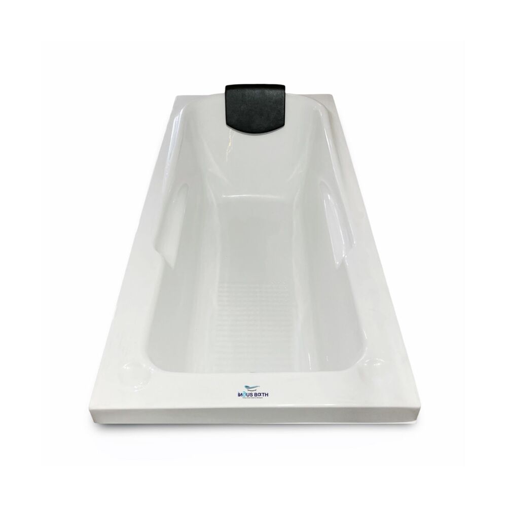 INDUS BATH 5.6x2.6 Feet Fixed Plain Bathtub With a designer headrest, and a brass pop-up waste drainage system