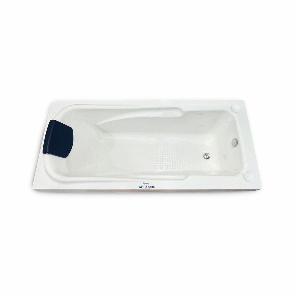 Indus Bath 5.6x2.6 Feet Fixed Plain Bathtub With A Designer Headrest, And A Brass Pop-up Waste Drainage System