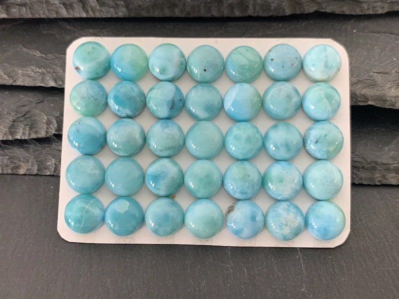 Round Larimar Cabochon Gemstone - Grade: Commercial