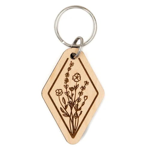 Floral Design Wooden Keychain
