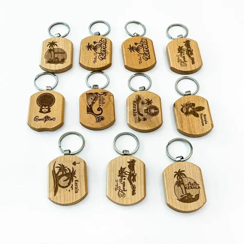 Wood Printed Mdf Sublimation Keychain - Color: Brown