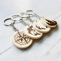 Wooden Round Sand Art Keychain - Wood Material, Brown Color | Handcrafted Indian Artistry With Modern Design, Perfect Decorative Gift
