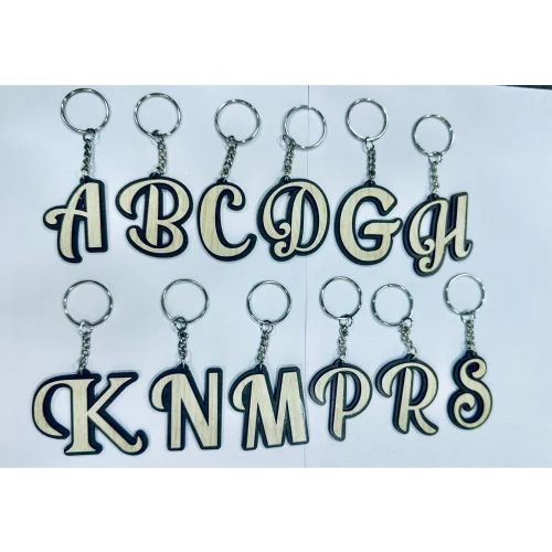 Wooden Keychain Alphabet - Color: Black