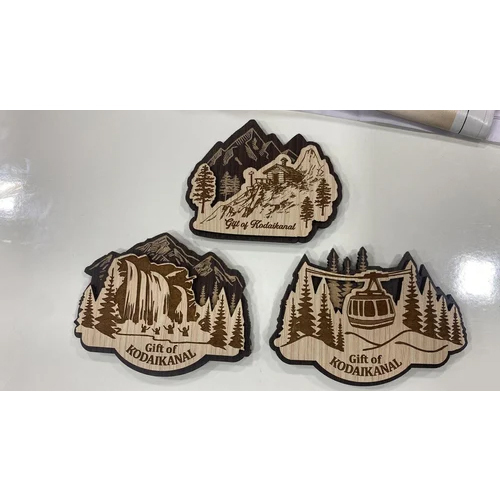 Kodaikanal Wooden Fridge Magnet - Color: Brown(Base)