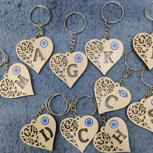 Evil Eye Wooden Keychain
