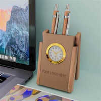 Wooden Table Clock Pen Stand - High-quality Wooden Material, 3.5 X 5 Inch Rectangular Design | Multi-functional Office Accessory, Easy To Use