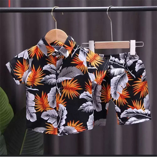 Kids Tropical Printed Black Orange Co-Ords Set - Color: Multicolor