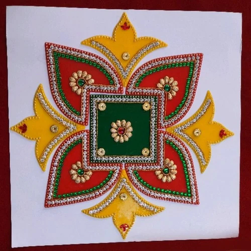 12 Inch Acrylic Rangoli Sticker With Work - Color: Multicolor