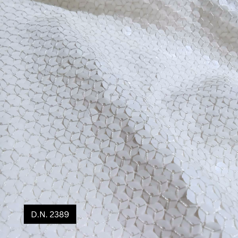 Luxurious Neutron Style White Sequin Georgette Fabric For Wedding Gowns And Evening Dresses - Material: Cotton