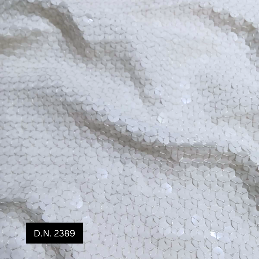 Luxurious Neutron Style White Sequin Georgette Fabric For Wedding Gowns And Evening Dresses - Material: Cotton