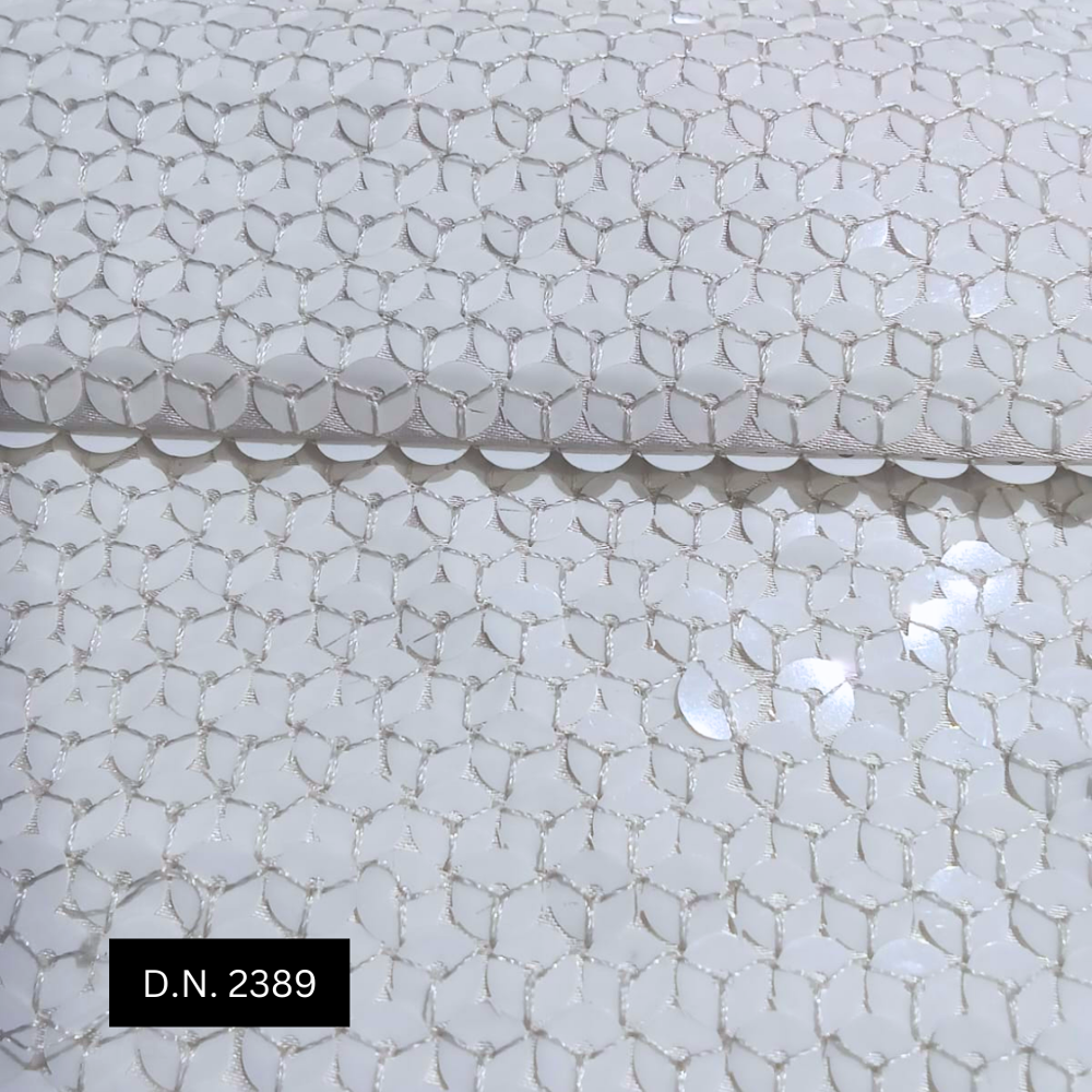 Luxurious Neutron Style White Sequin Georgette Fabric For Wedding Gowns And Evening Dresses - Material: Cotton