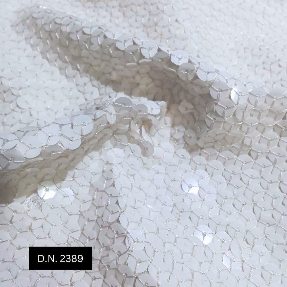 Luxurious Neutron Style White Sequin Georgette Fabric For Wedding Gowns And Evening Dresses - Material: Cotton