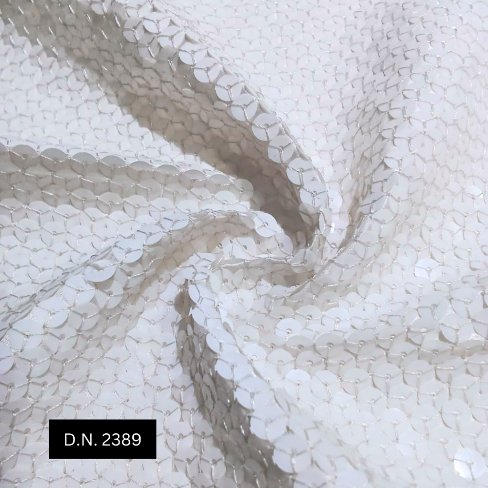 Luxurious Neutron Style White Sequin Georgette Fabric For Wedding Gowns And Evening Dresses - Material: Cotton