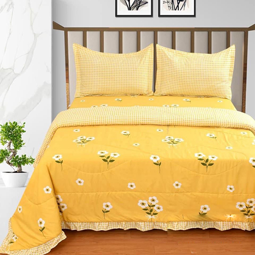 Printed Yellow Color Frill Comforter Sets - Material: 100% Cotton