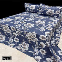 Printed Blue Color Glace Cotton Bedsheet
