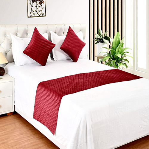 Quited Reversible 100% Cotton Velvet Bed Runner And Cushion Set