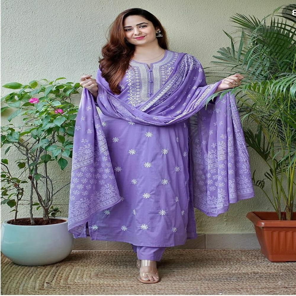 Hawkthestock Women Viscose Rayon Kurta Pant Dupatta Set