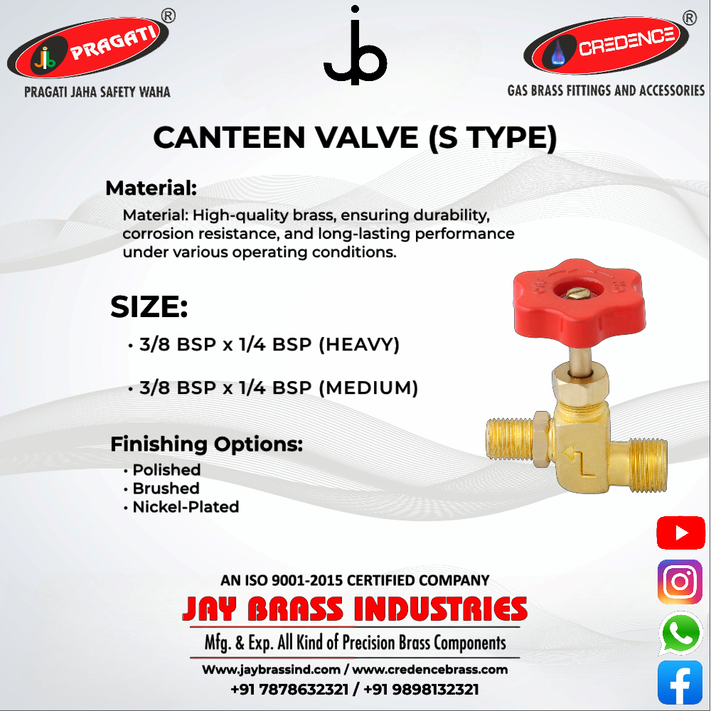 Brass Canteen Burner Valves S Type - Premium-quality Brass, 3/8 Bsp X 1/4 Bsp (Heavy) | High Durability, Leak-proof Design, Easy To Install