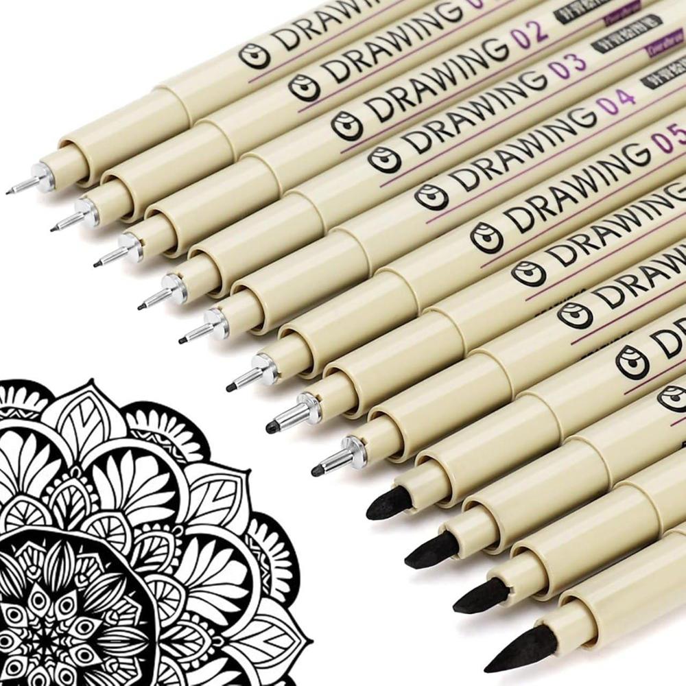 12Pcs Micro FineLine Drawing Art Pen Set 12 Black Fine Line Waterproof Ink Set
