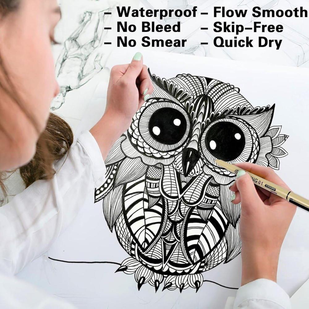 12Pcs Micro FineLine Drawing Art Pen Set 12 Black Fine Line Waterproof Ink Set