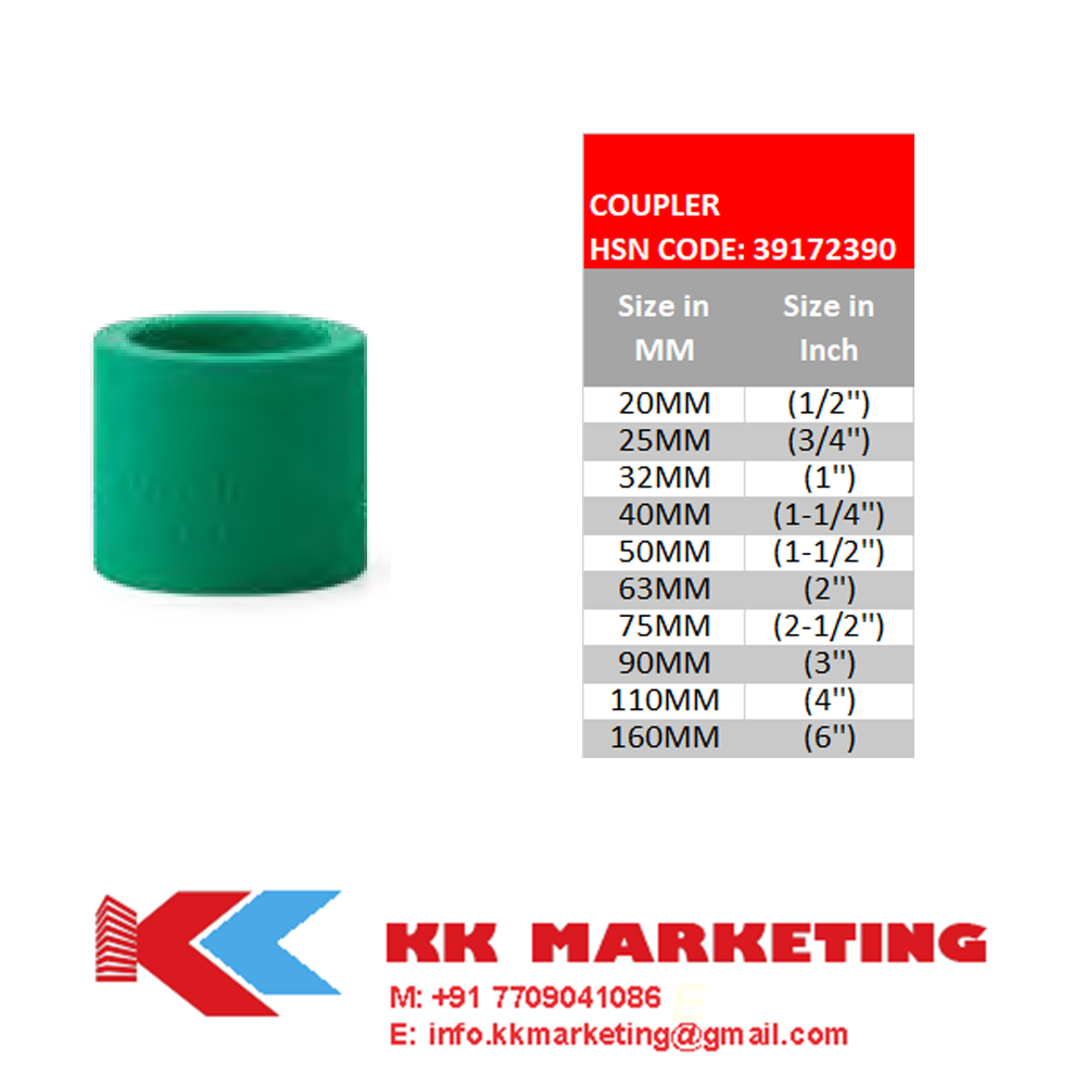 Ppr Coupler And Socket - Diameter: 1/2 Inch Inch (In)