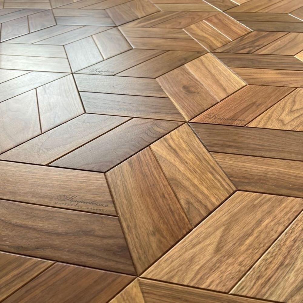 Geometric Walnut Parquet Flooring - Color: Rich Dark Brown