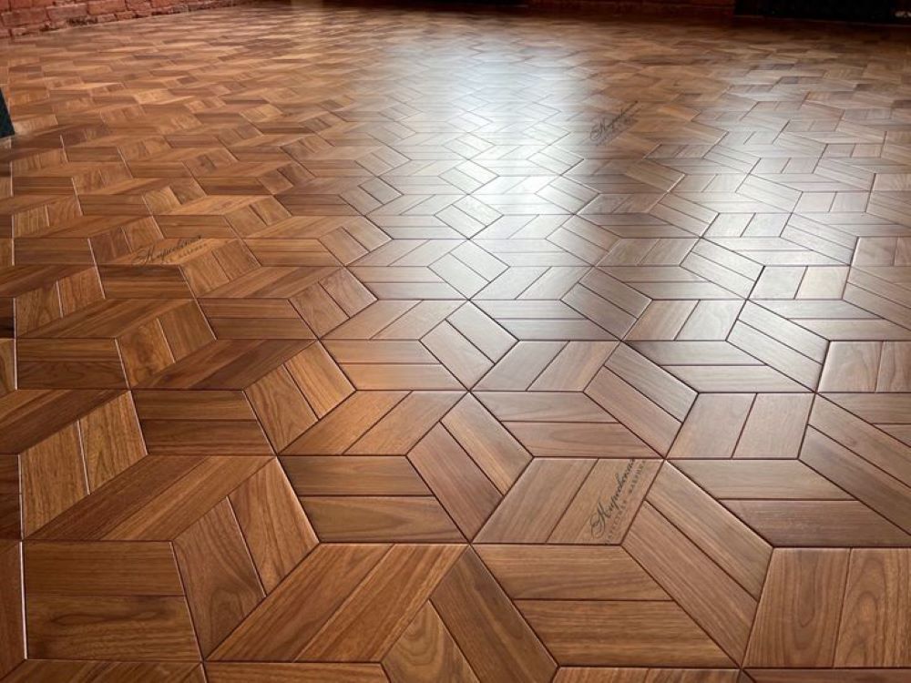 Geometric Walnut Parquet Flooring - Color: Rich Dark Brown