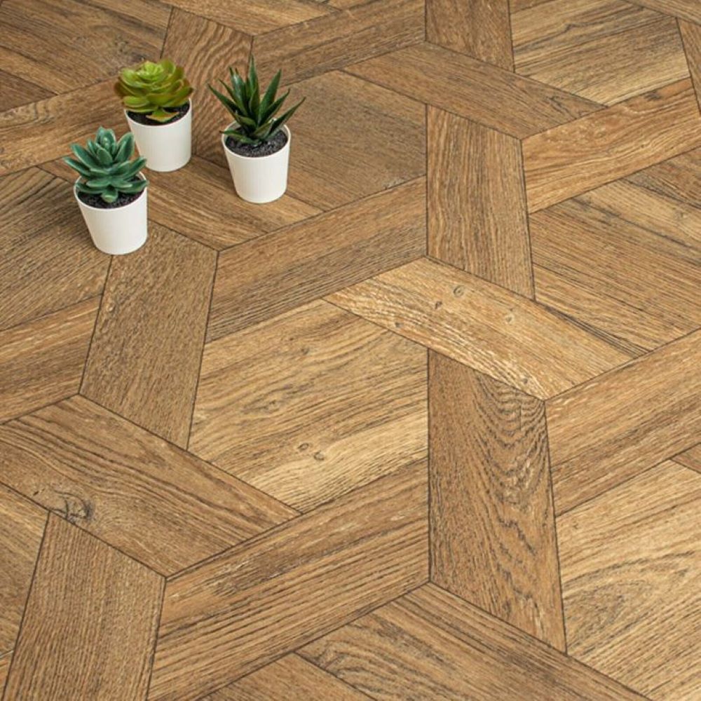 Geometric Walnut Parquet Flooring - Color: Rich Dark Brown