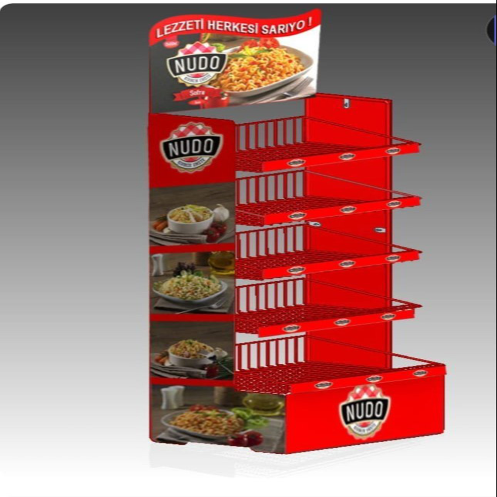 Floor Display Stand - Durable Metal Frame, 4-Tier Design, Adjustable Height | Customized for Enhanced Product Visibility, Easy Access to Snacks