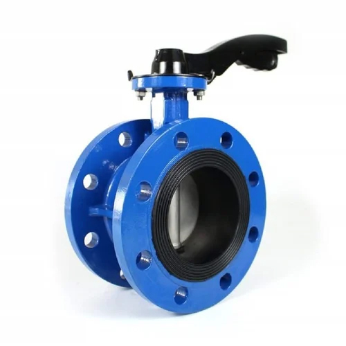 Cast Steel Double Flanged Butterfly Valve - Color: Blue